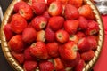 High view of lots of fresh juicy strawberries