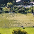 High view of soccer football practise field in use