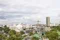 High views in the city under construction. The sky is full of thick clouds