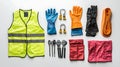 High visibility safety gear including gloves, locks, and tools for secure work environments Royalty Free Stock Photo