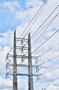 High voltage distribution tower under a cloudy sky Royalty Free Stock Photo