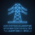 High voltage electric line neon light icon