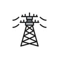 High voltage electric line pylon, energy pole flat color line icon. Royalty Free Stock Photo