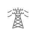 High voltage electric line pylon, energy pole line icon. Royalty Free Stock Photo