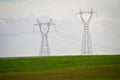 High voltage electric pillar, grass and sky