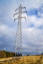 High voltage electric pillars in landscape