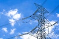 High Voltage electric pole with blue sky and copy space, use for electricity energy content Royalty Free Stock Photo