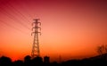 High voltage electric pole sunset Royalty Free Stock Photo