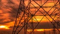 High voltage electric pole and transmission lines in the evening. Electricity pylons at sunset. Power and energy. Energy Royalty Free Stock Photo