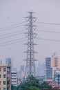 High voltage electric poles in downtown Bangkok Royalty Free Stock Photo