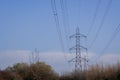 High voltage Electric post power-plant transformer station power pylon (electric pole Royalty Free Stock Photo