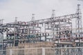 High voltage electric power plant current distribution substation Royalty Free Stock Photo