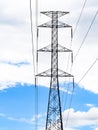 High voltage electric power pole against with blue sky white cloud Royalty Free Stock Photo