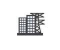 High-voltage electric power towers for energy transmission and distribution logo design. Powerline network of city landscapes.