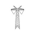 High voltage electric pylon. Power line symbol flat design Royalty Free Stock Photo