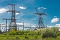 High voltage electric transmission tower energy pylon Royalty Free Stock Photo