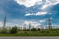 High voltage electric transmission tower energy pylon Royalty Free Stock Photo