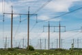 High voltage electric transmission tower energy pylon Royalty Free Stock Photo