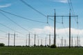 High voltage electric transmission tower energy pylon Royalty Free Stock Photo