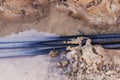 The high voltage electrical cable is laid in a trench Royalty Free Stock Photo
