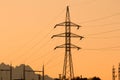 High voltage electrical pole sunset silhouette Royalty Free Stock Photo