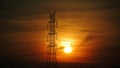 High Voltage Electrical Power Lines Column during Sunset Royalty Free Stock Photo
