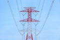 High voltage electrical pylon in electric power plants power substation Royalty Free Stock Photo