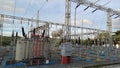 High Voltage Electrical Substation with Power Transformer Royalty Free Stock Photo