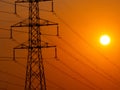 high voltage electrical tower during sunset Royalty Free Stock Photo