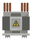 High voltage electrical transformer and isolator. Energy substation. Power supply icon isolated on white background for Royalty Free Stock Photo
