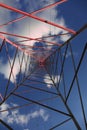 High Voltage Electricity Grid Pylon seen from below with sky Royalty Free Stock Photo