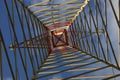 High Voltage Electricity Grid Pylon seen from below with sky Royalty Free Stock Photo