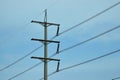 High-voltage electricity poles with power lines across. Royalty Free Stock Photo