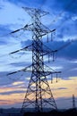 High voltage electricity pylon against blue sky Royalty Free Stock Photo