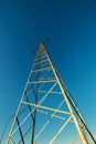 High voltage electricity pylon with wires, low wide angle view Royalty Free Stock Photo