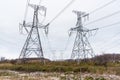 High Voltage Electricity Pylons on a Winter Day Royalty Free Stock Photo