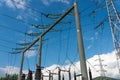 High voltage electricity pylons against perfect  blue sky Royalty Free Stock Photo