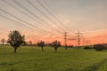 High voltage electricity pylons and power lines Royalty Free Stock Photo