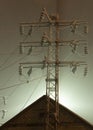 High-voltage electricity pylons and power lines at Night sky Royalty Free Stock Photo