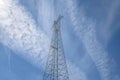 High voltage electricity tower and power lines against blue sky in Austin Texas Royalty Free Stock Photo