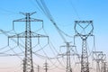 high voltage electricity towers under sky Royalty Free Stock Photo