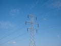 A high voltage electricity transmission pylon - part of the national grid for the distribution of power by overhead cables Royalty Free Stock Photo