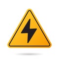 High voltage icon. Bolt warning triangular yellow sign. High voltage symbol isolated on white background. Vector illustration Royalty Free Stock Photo