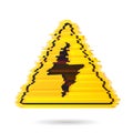 High voltage icon with noise effect or digital glitch. Bolt warning triangular yellow sign. High voltage symbol isolated on white Royalty Free Stock Photo