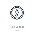 High voltage icon. Thin linear high voltage outline icon isolated on white background from signs collection. Line vector sign, Royalty Free Stock Photo