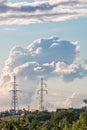 High-voltage line on a background of clouds Royalty Free Stock Photo