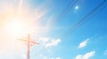 High Voltage Line And Electric Wire On Blue Sky Background Royalty Free Stock Photo