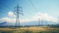 High Voltage Line And Electric Wire On Blue Sky Background Royalty Free Stock Photo