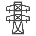 High voltage line line icon. Electric tower vector illustration isolated on white. Electricity outline style design