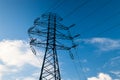 High voltage lines and power pylons blue sky Royalty Free Stock Photo